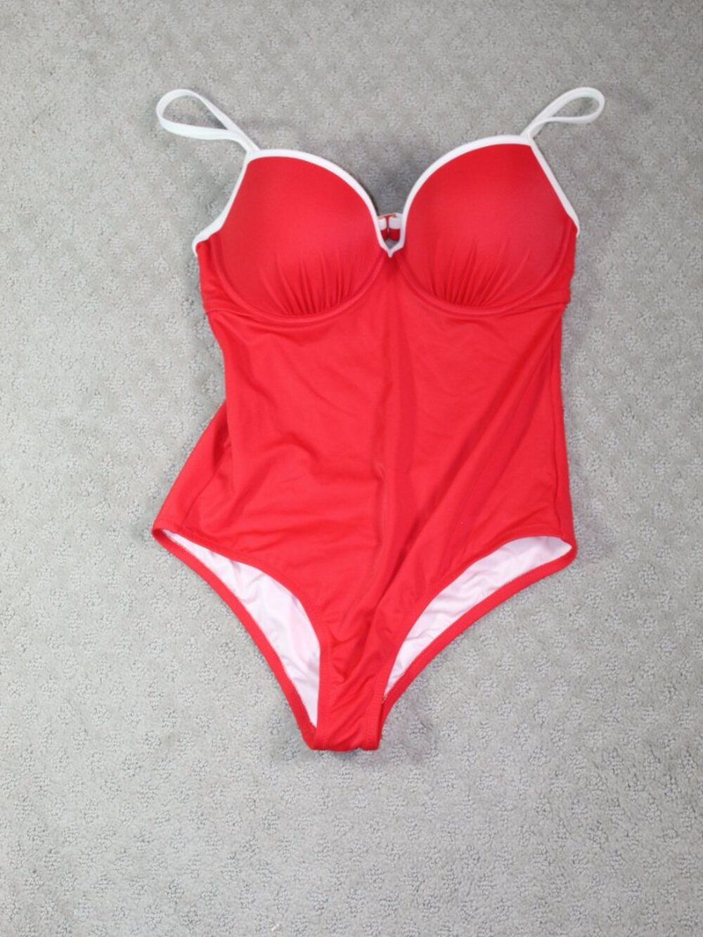 Shade & Shore Size 34D Red White Trimmed One Piece Swimsuit